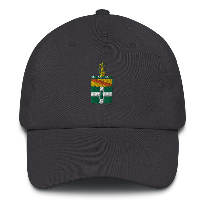 A dark grey 3rd Cavalry Regiment Hat with the logo on the front.  The hat has a curved visor and an adjustable strap at the back.