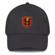 A dark grey 9th Regiment Hat with the logo on the front.  The hat has a curved visor and an adjustable strap at the back.