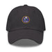 A dark grey Navy Seabees Hat with the logo on the front.  The hat has a curved visor and an adjustable strap at the back.