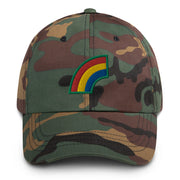 A military style 42nd Infantry Division Hat with camouflage and the logo on the front.  The hat has a curved visor and an adjustable strap at the back. 