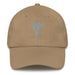 A khaki colored Hospital Corpsman Hat with the logo on the front.  The hat has a curved visor and an adjustable strap at the back.