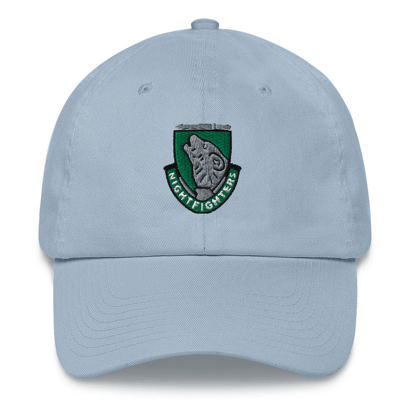 A light blue 104th Infantry Division Hat with the logo on the front.  The hat has a curved visor and an adjustable strap at the back.