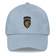 A light blue 13th Airborne Division Hat with the logo on the front.  The hat has a curved visor and an adjustable strap at the back.