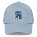 A light blue XVIII Airborne Corps Hat with the logo on the front.  The hat has a curved visor and an adjustable strap at the back.