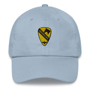 A light blue 1st Air Cavalry Brigade Hat with the logo on the front.  The hat has a curved visor and an adjustable strap at the back.
