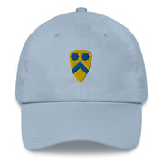 A light blue 2nd Cavalry Division Hat with the logo on the front.  The hat has a curved visor and an adjustable strap at the back.