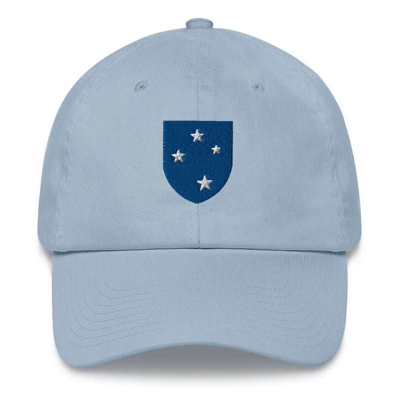 A light blue 23rd Infantry Division Hat with the logo on the front.  The hat has a curved visor and an adjustable strap at the back.
