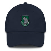 A navy blue 104th Infantry Division Hat with the logo on the front.  The hat has a curved visor and an adjustable strap at the back.