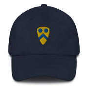 A navy blue 2nd Cavalry Division Hat with the logo on the front.  The hat has a curved visor and an adjustable strap at the back.