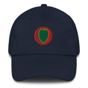 A navy blue 24th Infantry Division Hat with the logo on the front.  The hat has a curved visor and an adjustable strap at the back.
