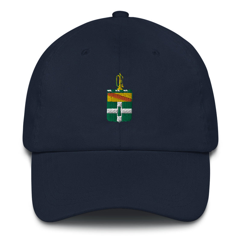 A navy blue 3rd Cavalry Regiment Hat with the logo on the front.  The hat has a curved visor and an adjustable strap at the back.