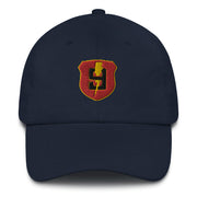 A navy blue 9th Regiment Hat with the logo on the front.  The hat has a curved visor and an adjustable strap at the back.