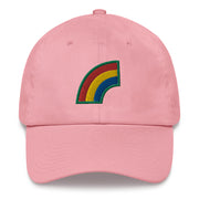 A pink 42nd Infantry Division Hat with the logo on the front.  The hat has a curved visor and an adjustable strap at the back.