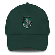 A spruce colored 104th Infantry Division Hat with the logo on the front.  The hat has a curved visor and an adjustable strap at the back.