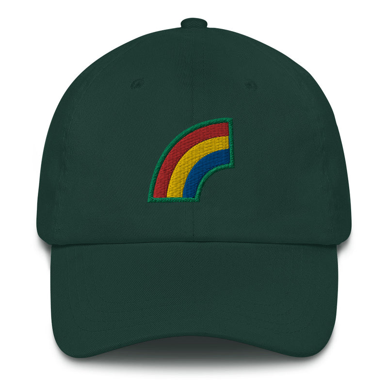 A spruce colored 42nd Infantry Division Hat with the logo on the front.  The hat has a curved visor and an adjustable strap at the back.