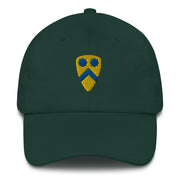 A spruce colored 2nd Cavalry Division Hat with the logo on the front.  The hat has a curved visor and an adjustable strap at the back.