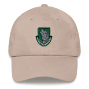 A stone colored 104th Infantry Division Hat with the logo on the front.  The hat has a curved visor and an adjustable strap at the back.