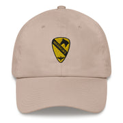 A stone colored 1st Air Cavalry Brigade Hat with the logo on the front.  The hat has a curved visor and an adjustable strap at the back.