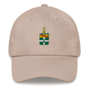 A stone colored 3rd Cavalry Regiment Hat with the logo on the front.  The hat has a curved visor and an adjustable strap at the back.