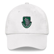 A white 104th Infantry Division Hat with the logo on the front.  The hat has a curved visor and an adjustable strap at the back.