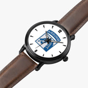 XVIII Airborne Corps-46mm Automatic Watch is displayed in a perspective view on a white background with a brown leather band