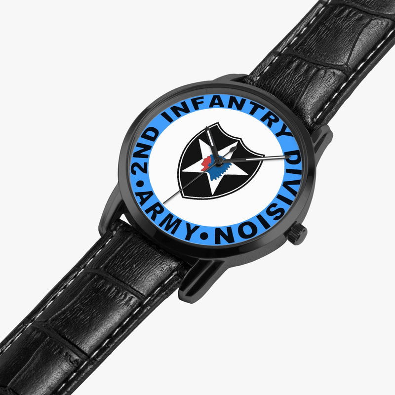 2nd Infantry Division-Wide Type Black Watch is displayed in a perspective view on a white background with the black leather band