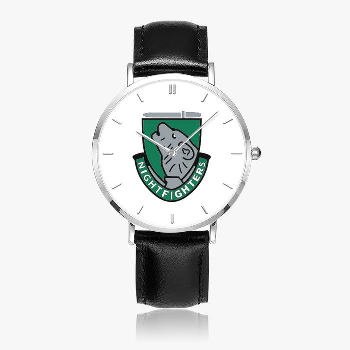 104th Infantry Division-Ultra Thin Leather Strap Quartz Watch (Silver With Indicators)