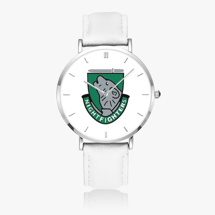 104th Infantry Division-Ultra Thin Leather Strap Quartz Watch (Silver With Indicators)