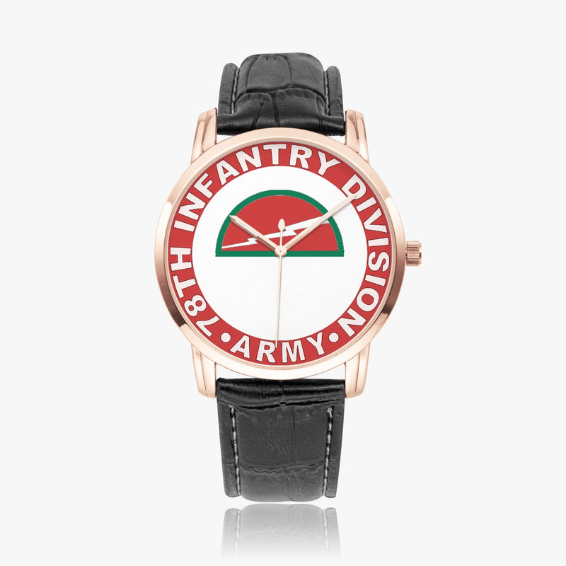 78th Infantry Division-Wide Type Golden Watch with a Black Leather Band