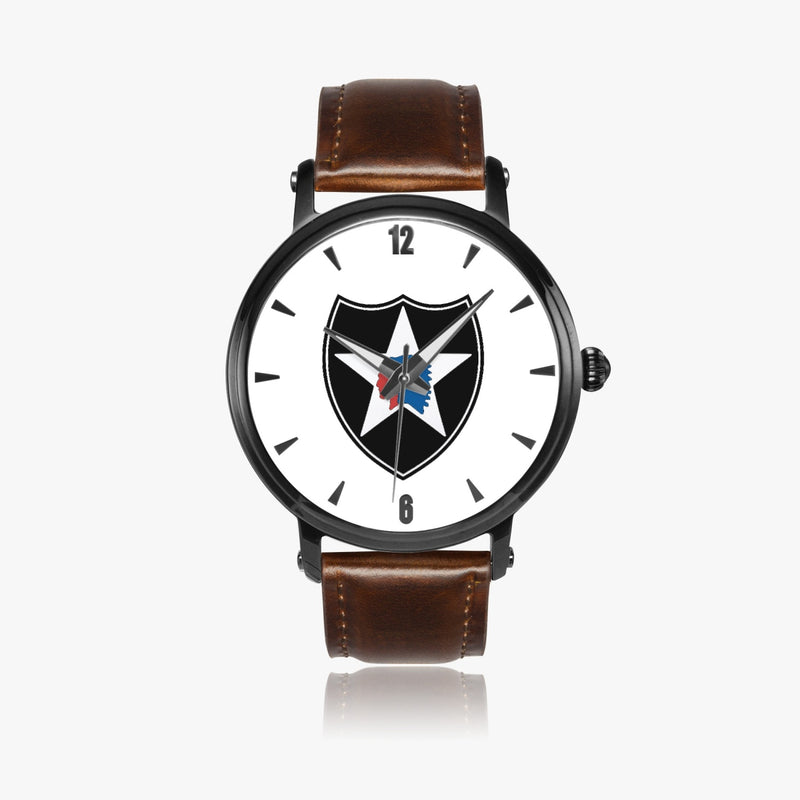 2nd Infantry Division-46mm Automatic Watch with a Brown Leather Band