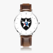 Top View - 2nd Infantry Division Ultra Thin Watch (Brown Strap)