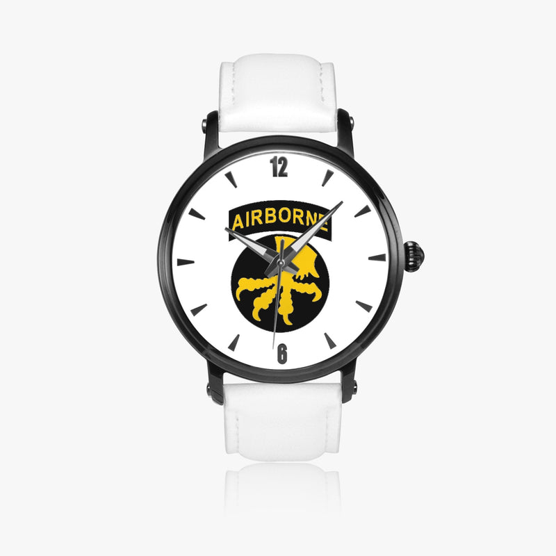 17th Airborne Division-46mm Automatic Watch with a White Leather Band