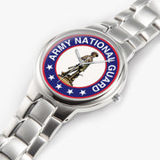 Top View - US Army National Guard-Silver Stainless Steel Silver Quartz Watch