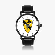 1st Cavalry Division-46mm Automatic Watch with a Black Leather Band