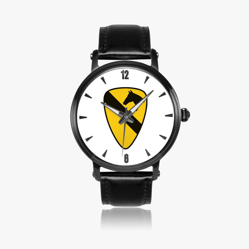 1st Cavalry Division-46mm Automatic Watch with a Black Leather Band