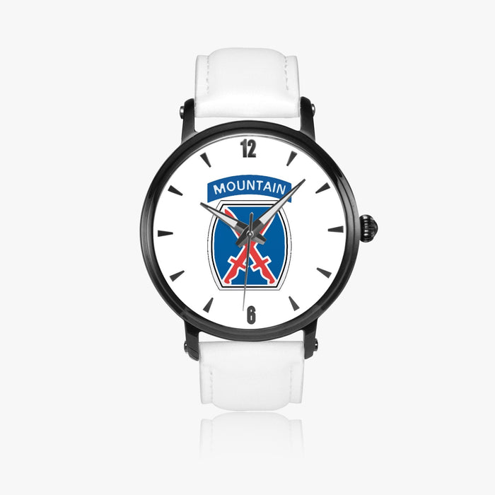 10th Mountain Division-46mm Automatic Watch with a White Leather Band