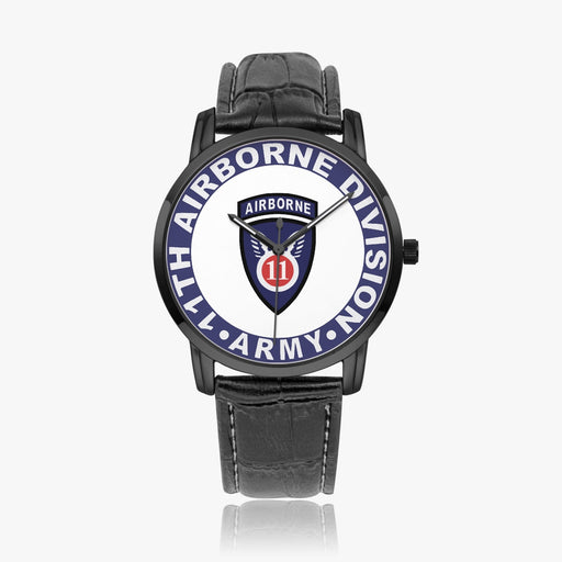 11th Airborne Division-Wide Type Black Watch with a Black Leather Band