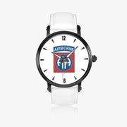 82nd Airborne Division-46mm Automatic Watch with a White Leather Band