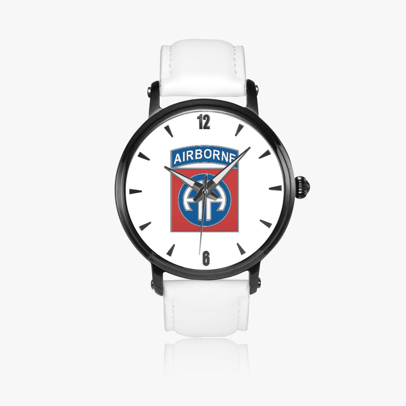 82nd Airborne Division-46mm Automatic Watch with a White Leather Band