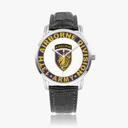 13th Airborne Division-Wide Type Silver Watch with a Black Leather Band