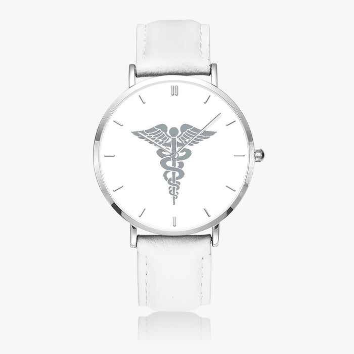 Hospital Corpsman-Ultra Thin Leather Strap Quartz Watch (Silver With Indicators)