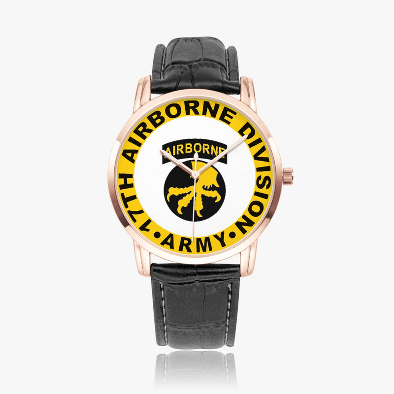 17th Airborne Division-Wide Type Golden Watch with a Black Leather Band