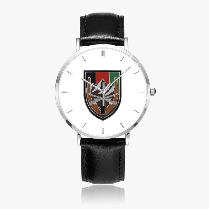 US Forces Afghanistan-Ultra Thin Leather Strap Quartz Watch (Silver With Indicators)
