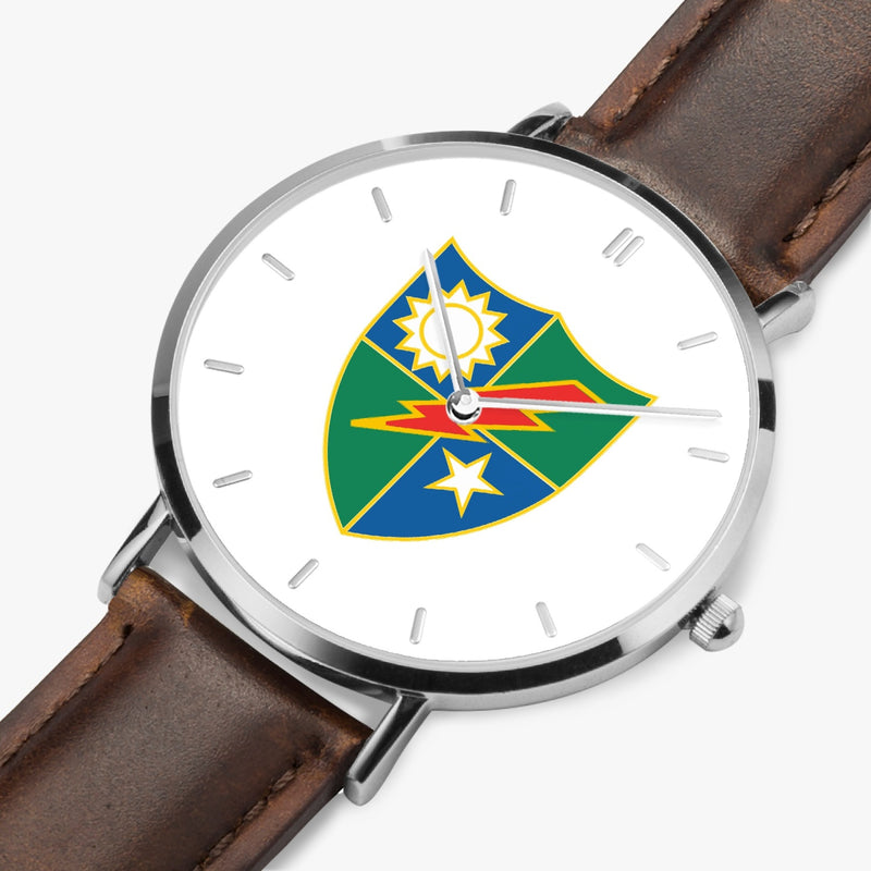 Perspective View - 75th Ranger Regiment Ultra Thin Watch (Brown Strap)
