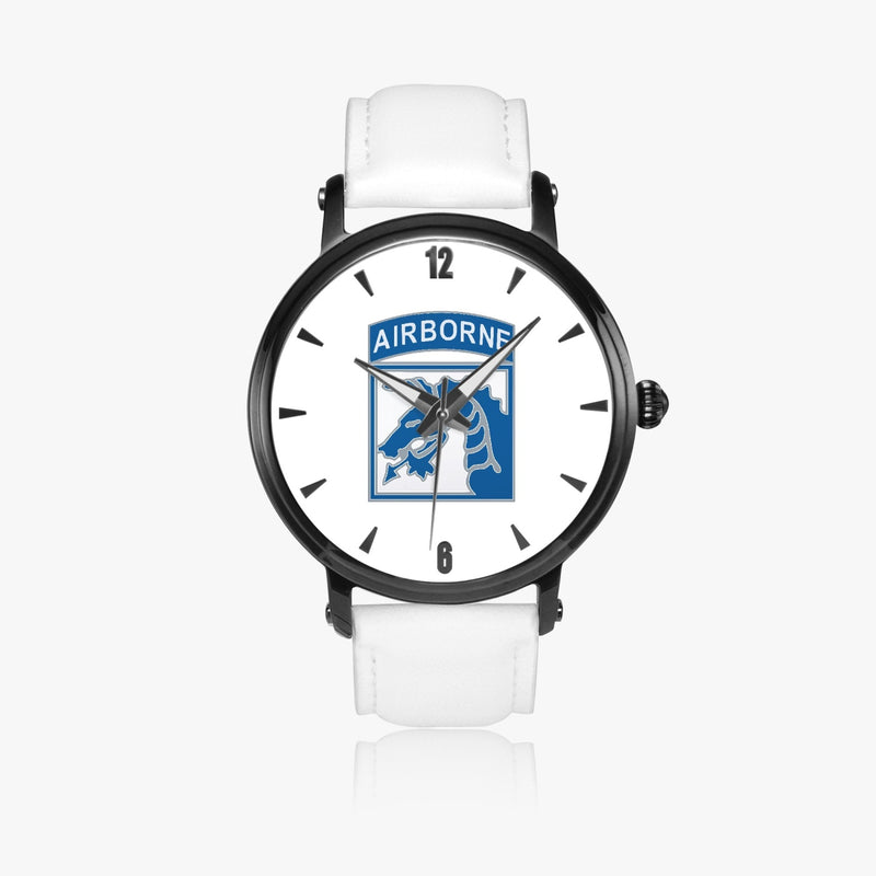 XVIII Airborne Corps-46mm Automatic Watch with a White Leather Band