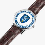 8th Infantry Division-Wide Type Silver Watch is displayed in a perspective view on a white background with the brown leather band
