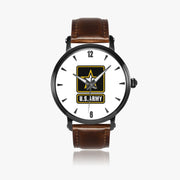 US Army-46mm Automatic Watch with a Brown Leather Band