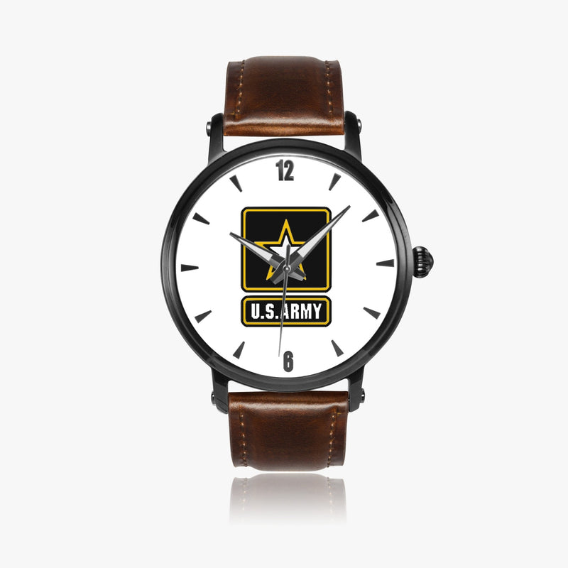 US Army-46mm Automatic Watch with a Brown Leather Band