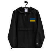 Ukrainian Flag Black Champion packable jacket with a detailed embroidered logo
