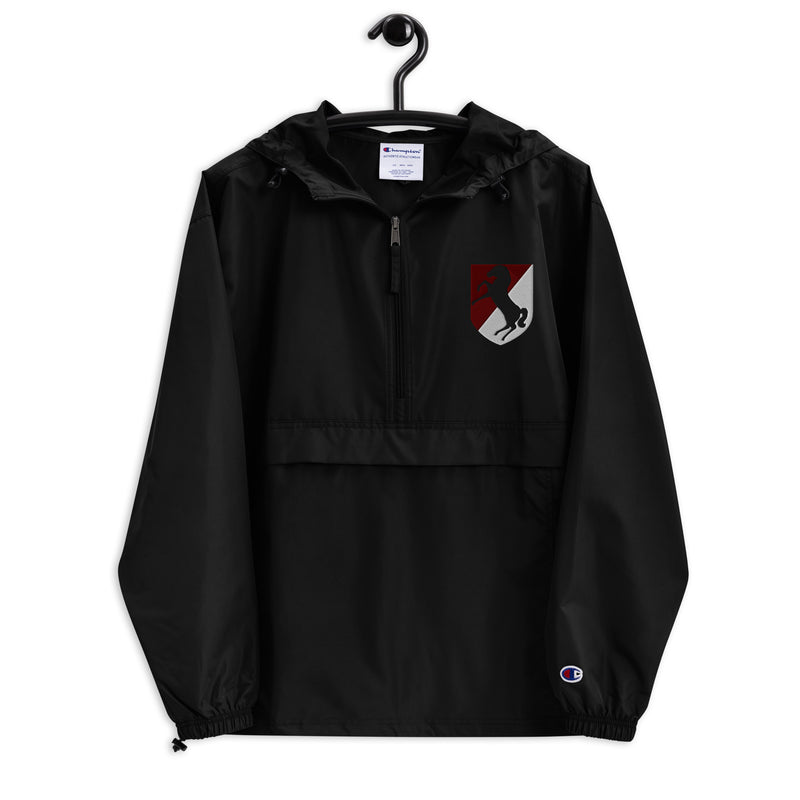 11th Armored Cavalry Regiment Black Champion packable jacket with a detailed embroidered logo